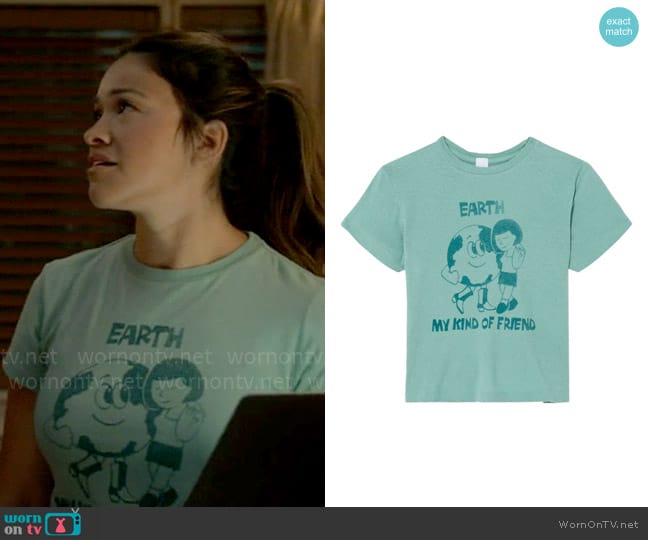 Re/Done Classic Earth-print T-shirt worn by Nell Serrano (Gina Rodriguez) on Not Dead Yet