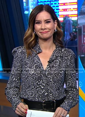 Rebecca's black paisley print blouse on Good Morning America