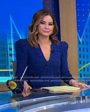 Rebecca’s blue knit cardigan on Good Morning America