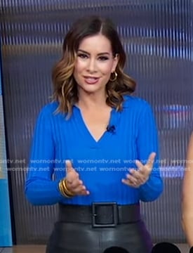 Rebecca’s blue ribbed collared top on Good Morning America