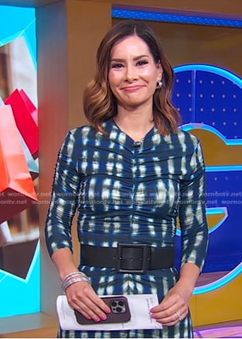 Rebecca’s blue tie dye ruched dress on Good Morning America