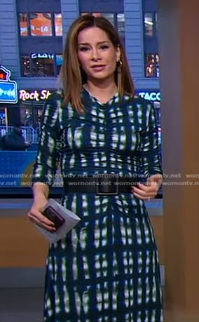 Rebecca’s blue tie dye ruched dress on Good Morning America