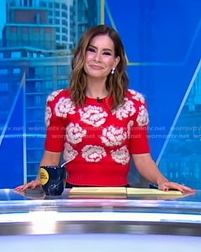 Rebecca's red floral embroidered sweater on Good Morning America