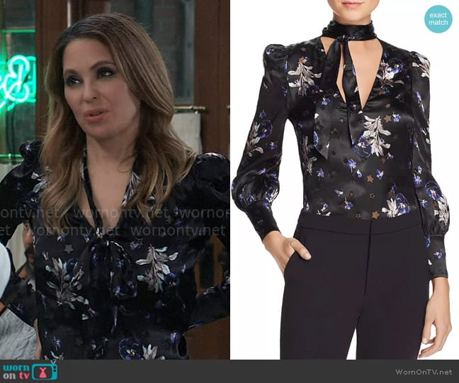 WornOnTV: Olivia’s black floral ite neck blouse on General Hospital ...