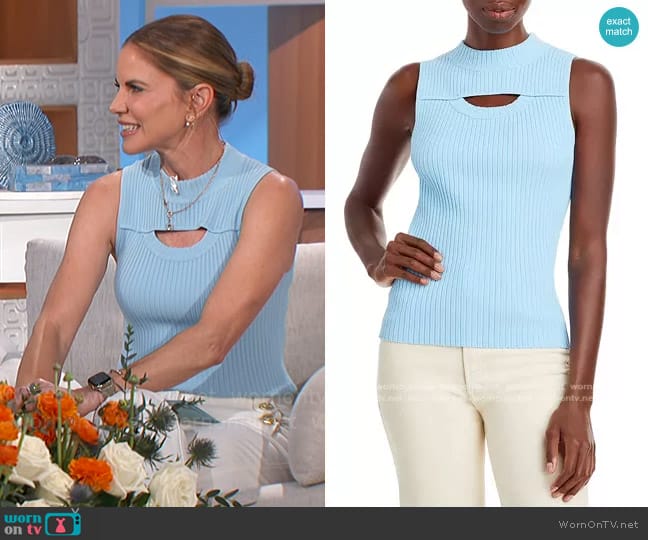 Rebecca Taylor Cutout Sweater Tank in Azul Blue worn by Natalie Morales on The Talk