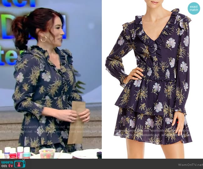 La Vie Rebecca Taylor Jasmine Ruffled Floral Dress worn by Amy Goodman on Live with Kelly and Mark