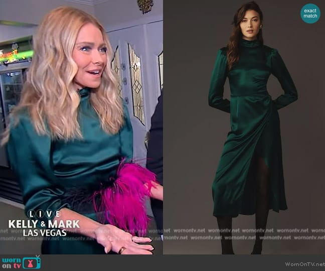 Reformation Carmelina Silk Dress worn by Kelly Ripa on Live with Kelly and Mark