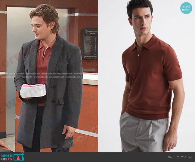 Reiss Maxwell Polo Shirt in Russet worn by Johnny DiMera (Carson Boatman) on Days of our Lives