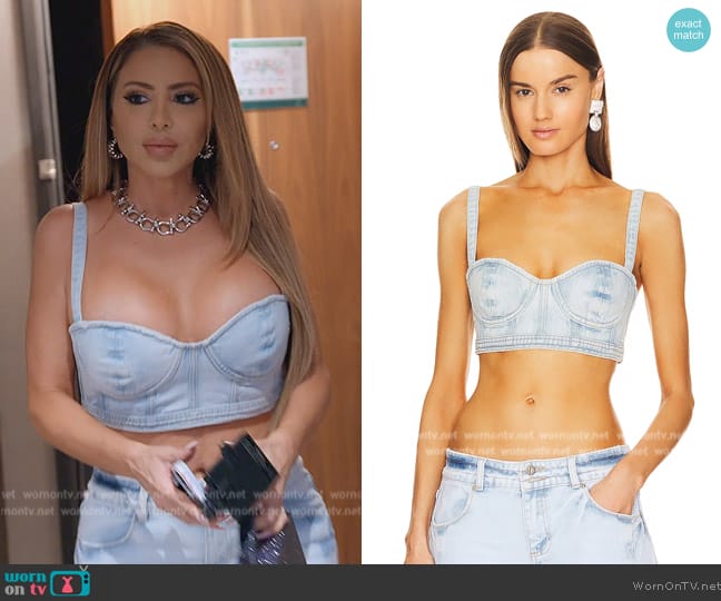 Retrofete Elise Denim Top worn by Larsa Pippen (Larsa Pippen) on The Real Housewives of Miami