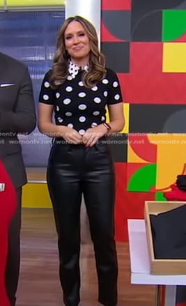 Rhiannon's black polka dot top and leather pants on Good Morning America
