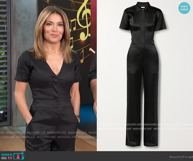 Rivet Utility Icon Silk Short-Sleeve Jumpsuit worn by Kit Hoover on Access Hollywood