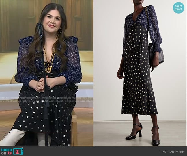 Rixo Erin Printed Silk-Chiffon and Crepe de Chine Midi Dress worn by Hillary Scott on Today