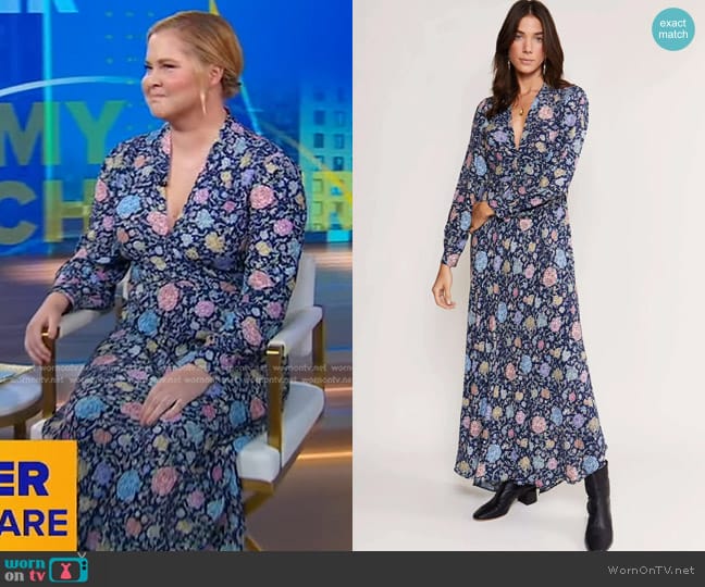 Rixo Trula Dress in Camellia Garden Navy worn by Amy Schumer on Good Morning America