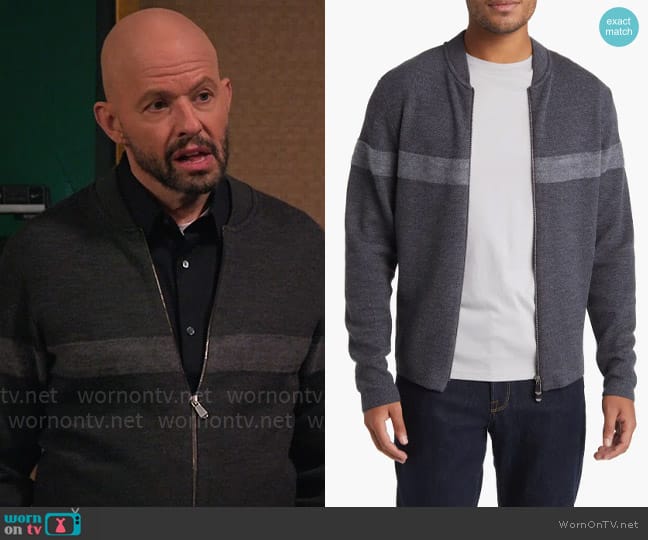 Robert Barakett Malton Wool Piqué Zip-Up Sweater worn by Jim Kearney (Jon Cryer) on Extended Family