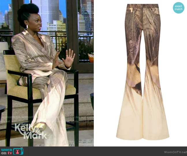 Roberto Cavalli Printed cotton drill flared pants worn by Danai Gurira on Live with Kelly and Mark