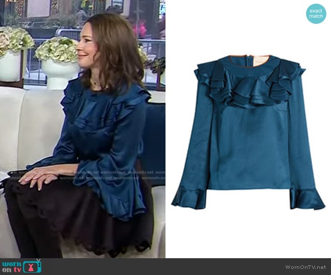 Roksanda Kayo Ruffled Satin Blouse worn by Dr. Samantha Boardman on Today