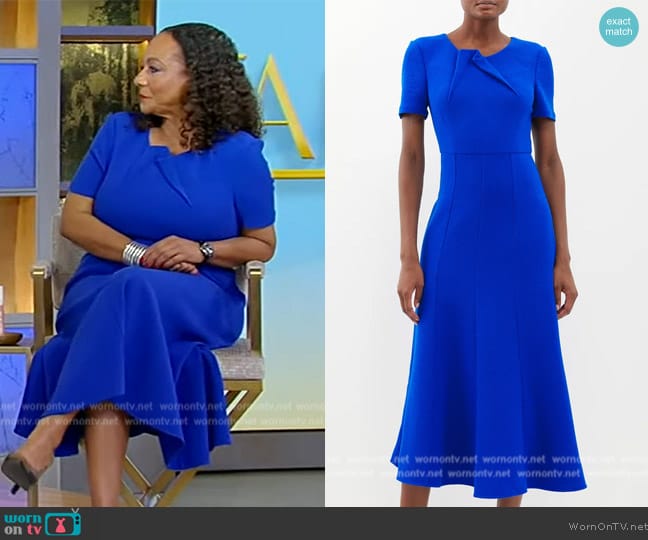 Roland Mouret Draped Wool-crepe Midi Dress In Cobalt Blue worn by Cheryl Mayberry Mckissack on Tamron Hall Show