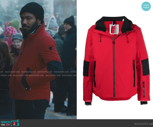 Rossignol Palmares hooded ski jacket worn by John Smith (Donald Glover) on Mr. & Mrs. Smith