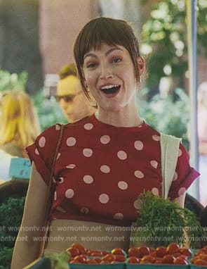 Runi’s red polka dot print top on Mr. & Mrs. Smith