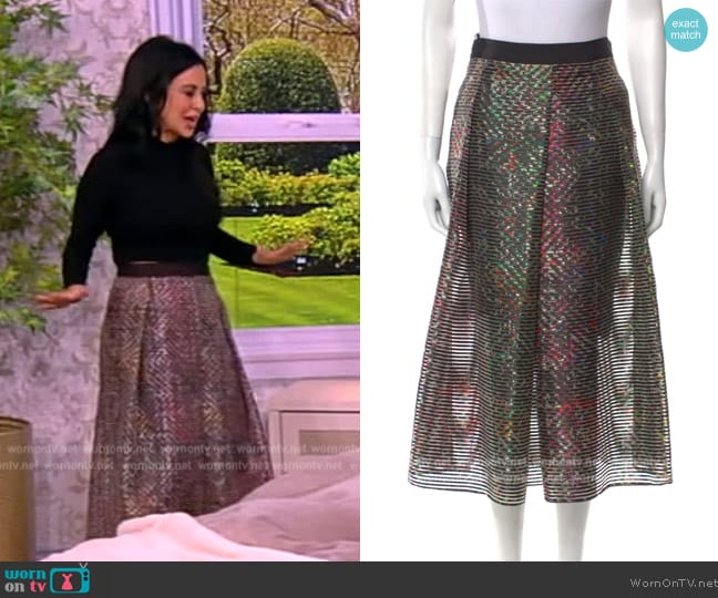 Sachin + Babi Noir Striped Midi Length Skirt worn by Vanessa Deleon on The View