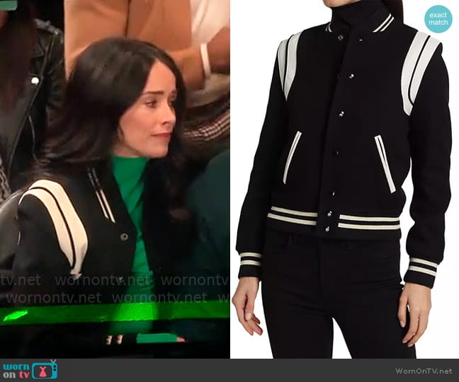 Saint Laurent Teddy Bomber Jacket worn by Julia Mariano (Abigail Spencer) on Extended Family