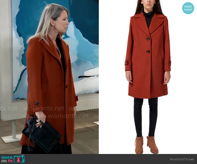 Sam Edelman Single Breasted Walker Coat in Cinnamon worn by Nina Reeves (Cynthia Watros) on General Hospital