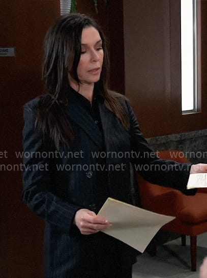 Anna's navy pinstripe blazer on General Hospital