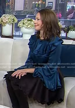 Dr. Samantha Boardman's teal blue ruffle satin blouse on Today