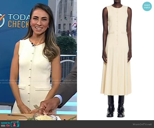 Sandro Naima Imitation Pearl Button Front Sleeveless Midi Dress worn by Mona Sharma on Today