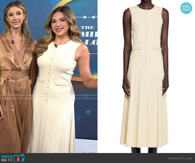 Sandro Naima Imitation Pearl Button Front Sleeveless Midi Dress worn by Sophia Stallone on Today