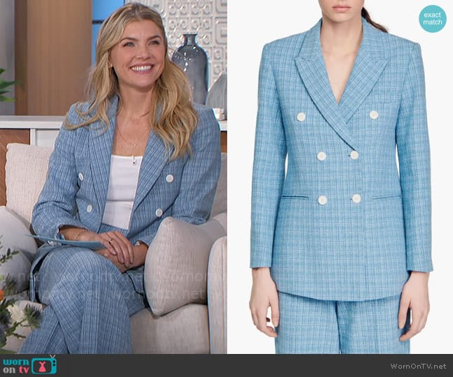 Amanda’s blue plaid blazer with white buttons on The Talk