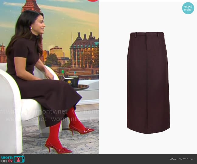 Sandy Liang Socks Skirt in Brunette worn by Camila Mendes on CBS Mornings