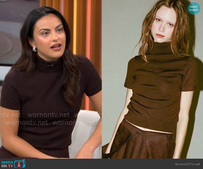 Sandy Liang Toad Sweater worn by Camila Mendes on CBS Mornings