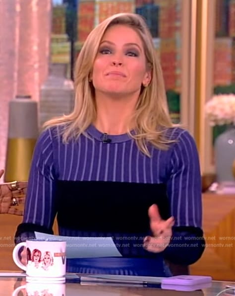 Sara’s blue ribbed colorblock top and skirt on The View