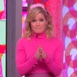 Sara’s pink turtleneck top and metallic skirt on The View