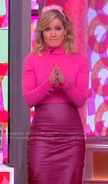 Sara’s pink turtleneck top and metallic skirt on The View