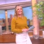 Sara’s mustard sweater and button skirt on The View