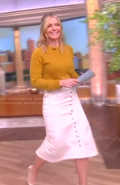 Sara's mustard sweater and button skirt on The View