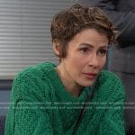 Sarah’s green cable knit sweater on Days of our Lives