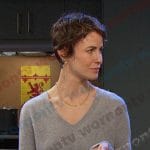 Sarah’s grey v-neck sweater on Days of our Lives