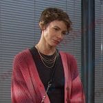 Sarah’s pink striped cardigan on Days of our Lives