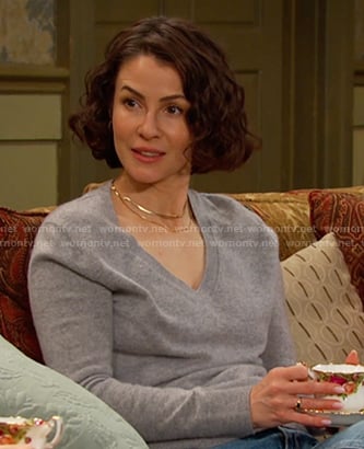 Sarah's grey v-neck sweater on Days of our Lives