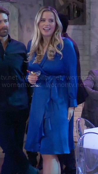 Sasha’s blue satin wrap dress on General Hospital