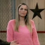 Sasha’s pink textured v-neck sweater on General Hospital