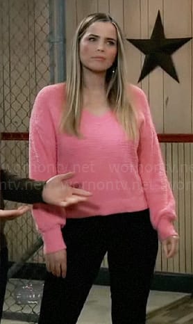 Sasha's pink textured v-neck sweater on General Hospital