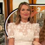 Savannah’s white floral sheer top on The Drew Barrymore Show