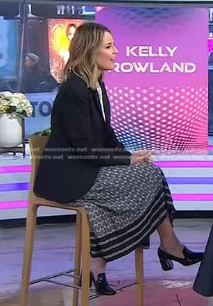 Savannah’s black blazer and grey printed skirt on Today