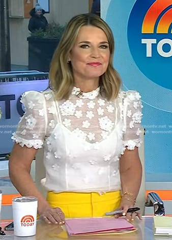 Savannah’s white floral applique top and yellow pants on Today