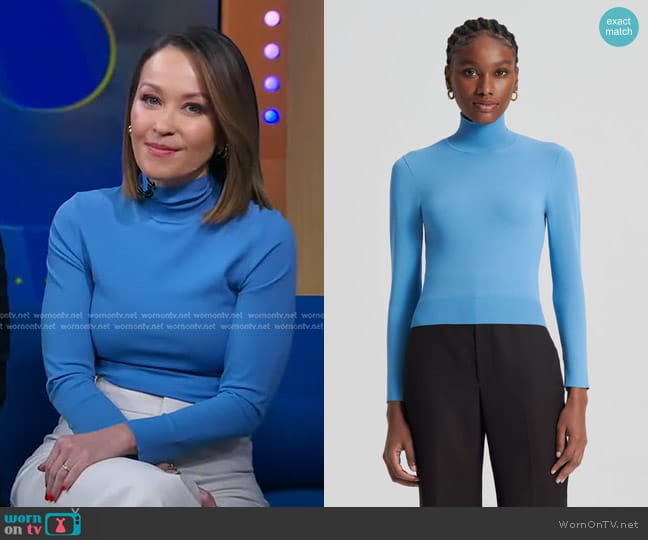 Scanlan Theodore Micro Knit Sweater in French Blue worn by Eva Pilgrim on Good Morning America