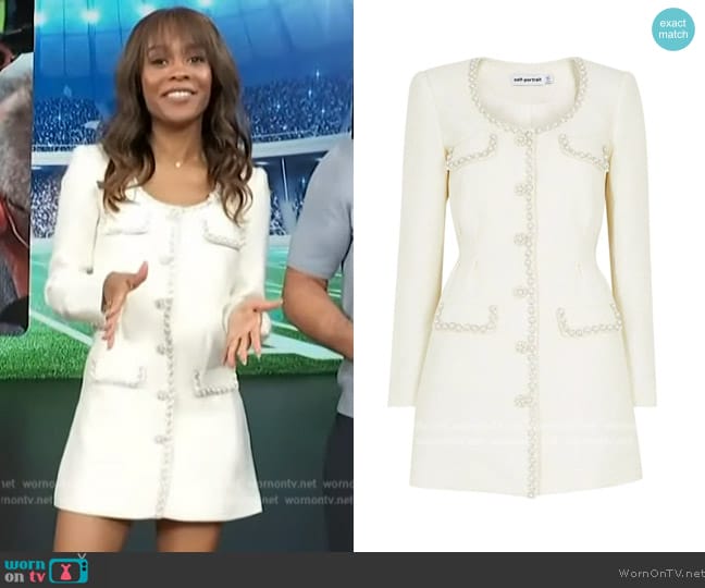 Self Portrait Cream Boucle Tailored Mini Dress worn by Zuri Hall on Access Hollywood